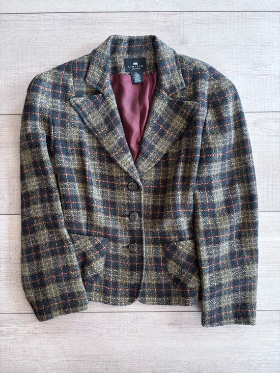 Limited America Jackets & Blazers - Limited America Vintage Plaid Wool Tweed Blend Blazer Olive Multicolor Size 8